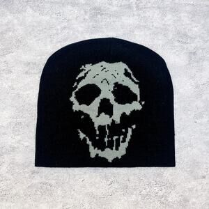 y2k grunge gothic punk black and gray skull beanie
